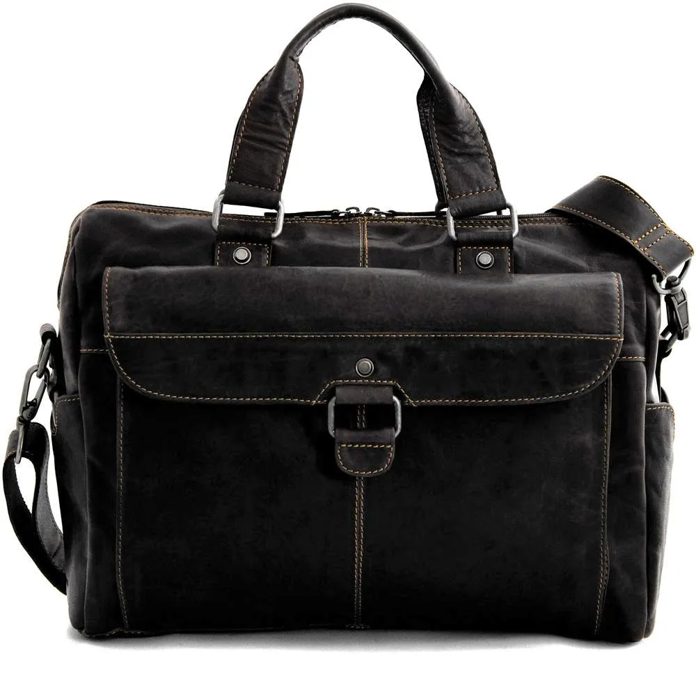 Jack Georges Voyager Zippered Briefcase with Front Flap Pocket