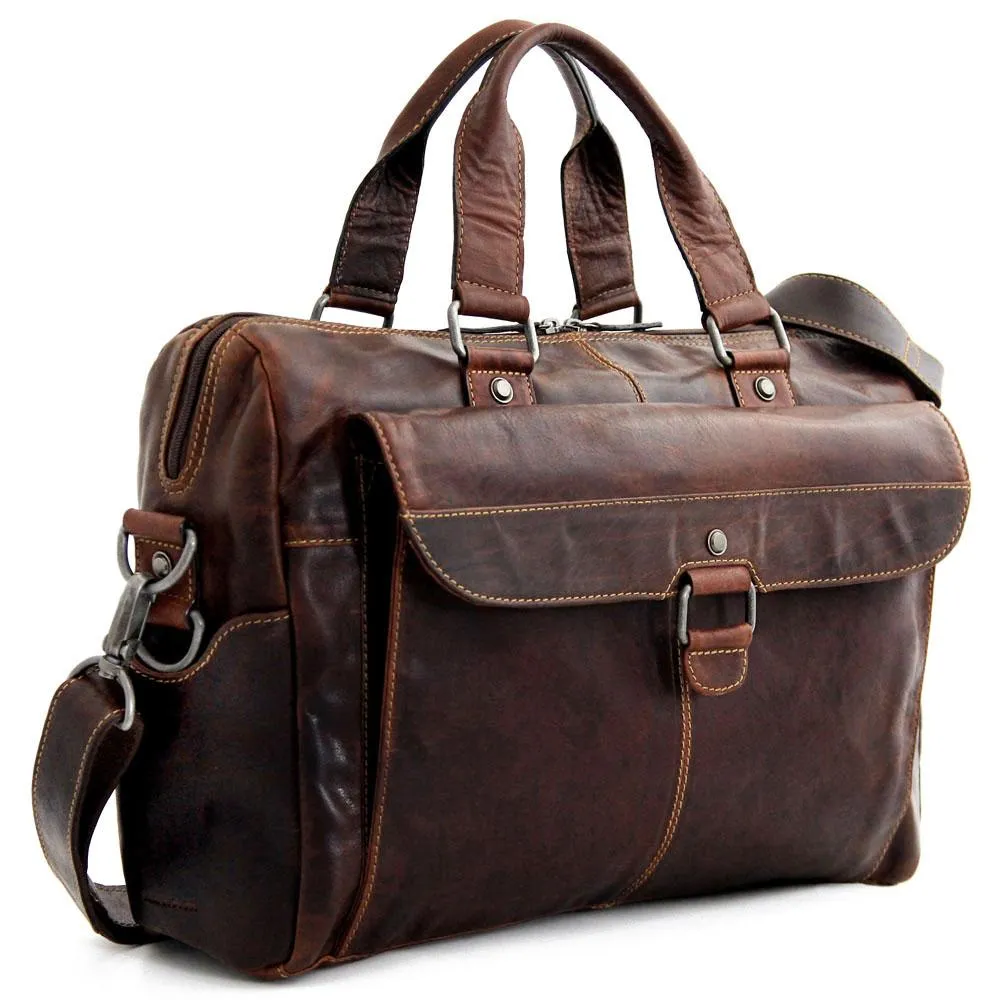 Jack Georges Voyager Zippered Briefcase with Front Flap Pocket