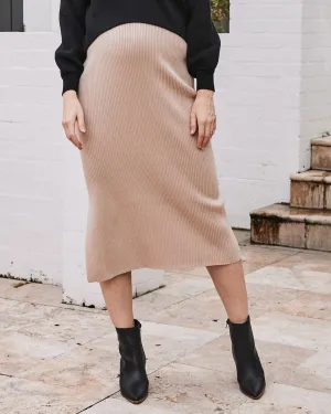 Jade Wool Blend Knit Maternity Side Split Skirt - Beige