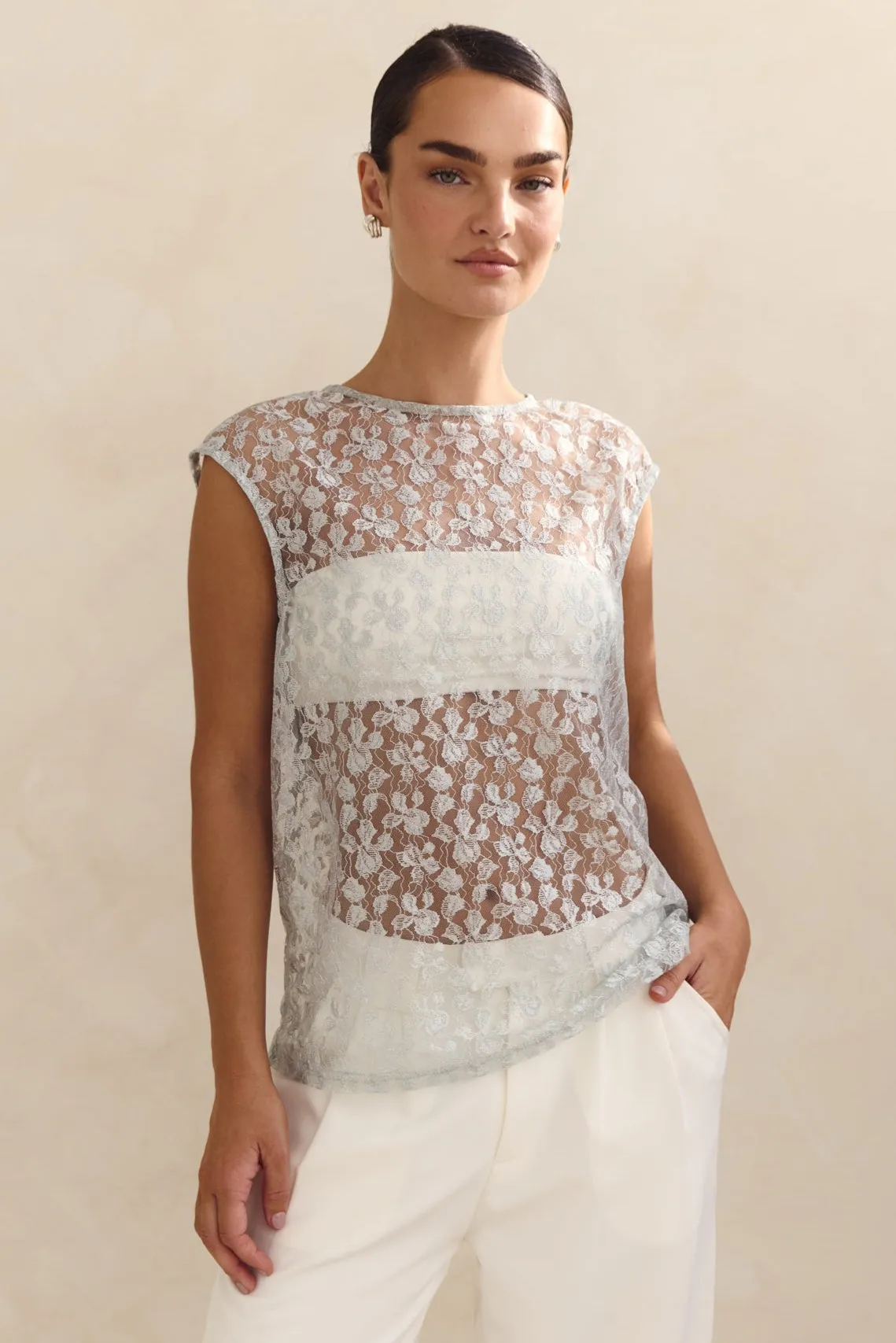 Non Irritating Seams Jaida Lace Top (Blue)