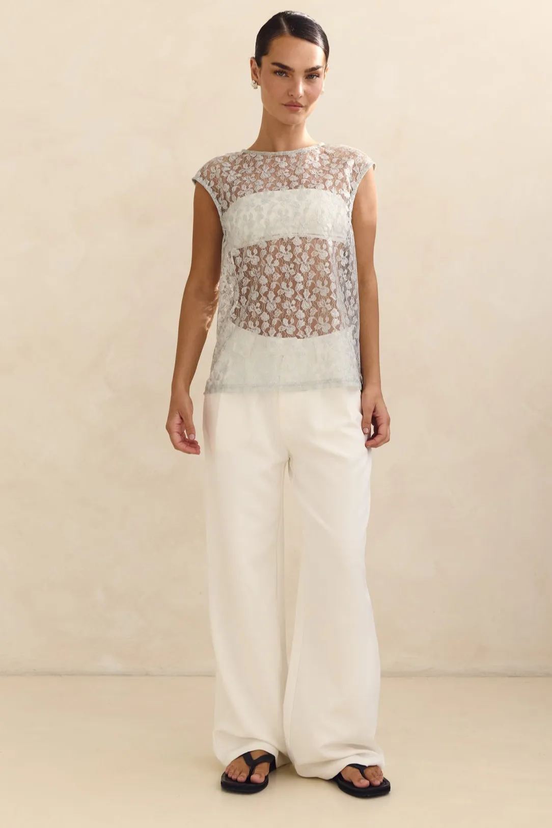 Jaida Lace Top (Blue) MeshPanel Multi Panel Construction