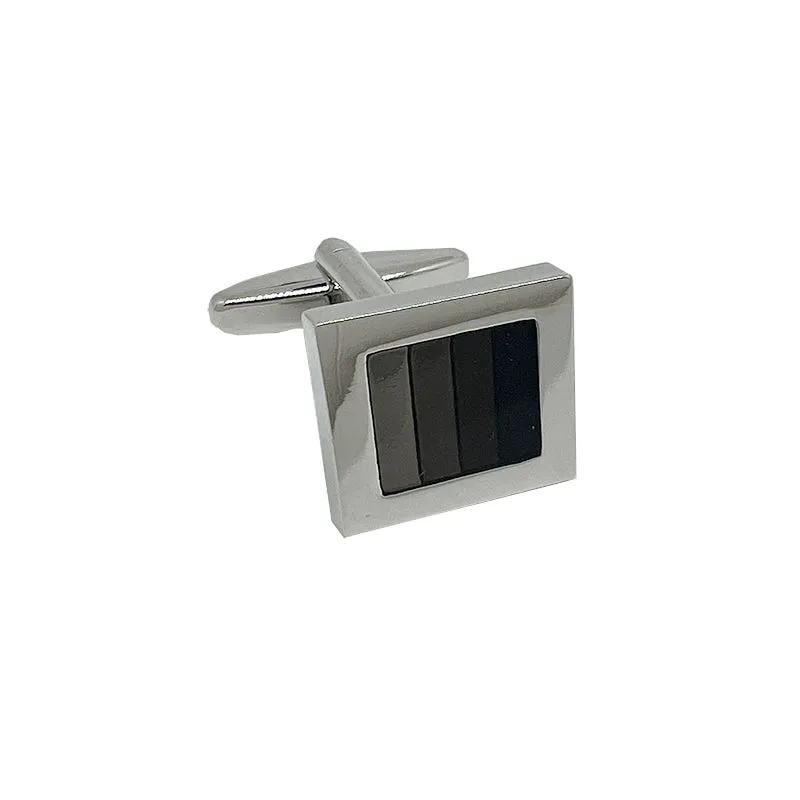 James Adelin Silver Shaded Black Square Cuff Links