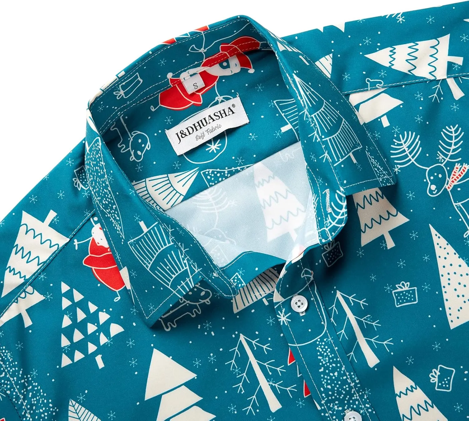J&DHUASHA Christmas Hawaiian Shirt for Men Short Sleeve Button Down Santa Vacation Dress Shirts