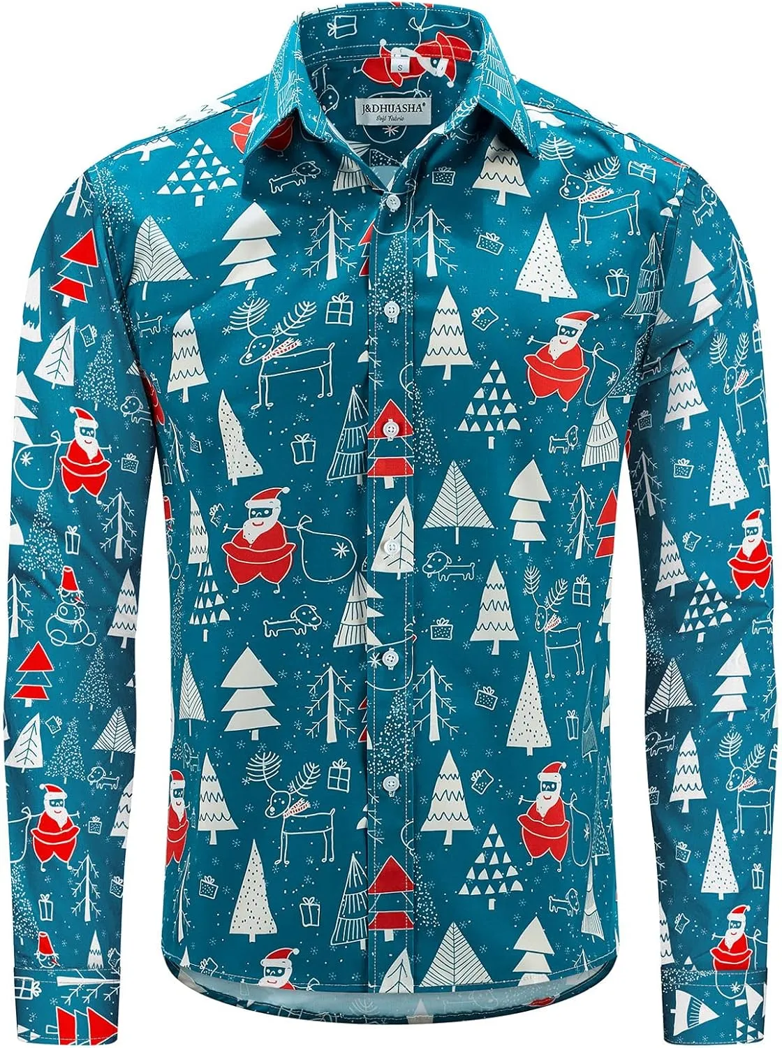 J&DHUASHA Christmas Hawaiian Shirt for Men Short Sleeve Button Down Santa Vacation Dress Shirts