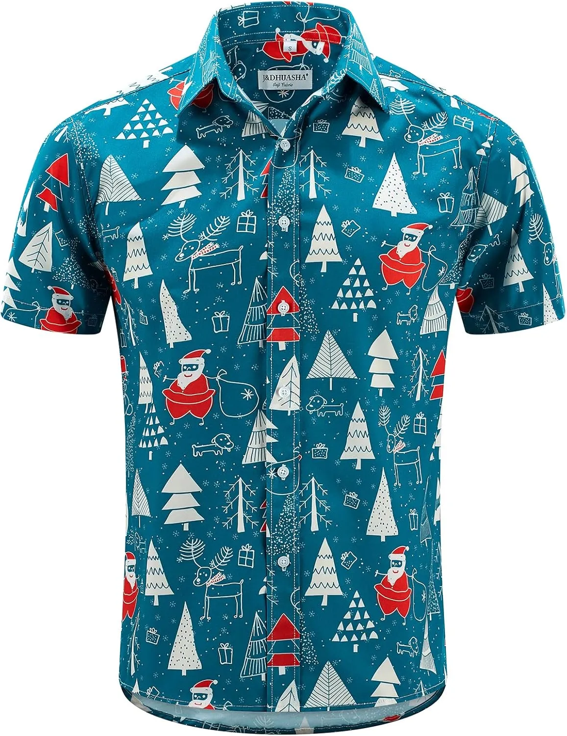 J&DHUASHA Christmas Hawaiian Shirt for Men Short Sleeve Button Down Santa Vacation Dress Shirts