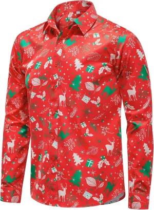 J&DHUASHA Christmas Hawaiian Shirt for Men Short Sleeve Button Down Santa Vacation Dress Shirts