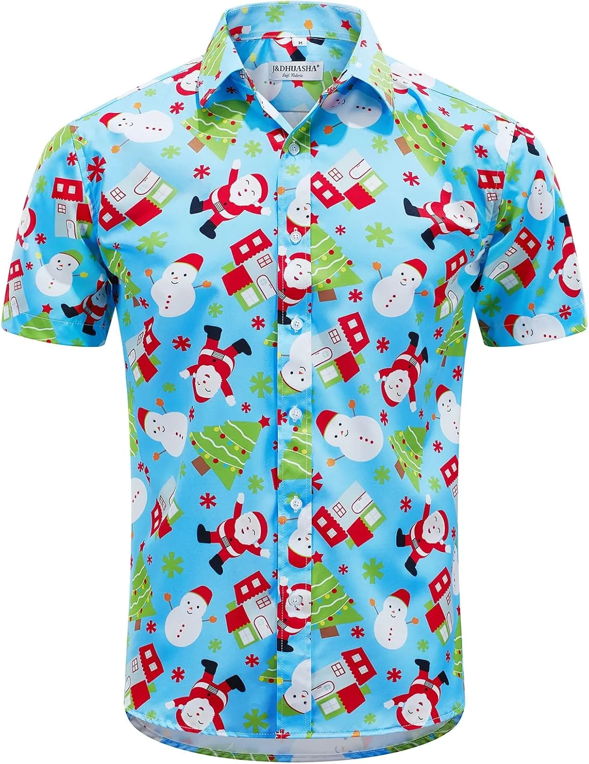 J&DHUASHA Christmas Hawaiian Shirt for Men Short Sleeve Button Down Santa Vacation Dress Shirts