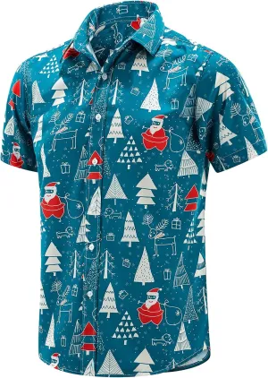 J&DHUASHA Christmas Hawaiian Shirt for Men Short Sleeve Button Down Santa Vacation Dress Shirts