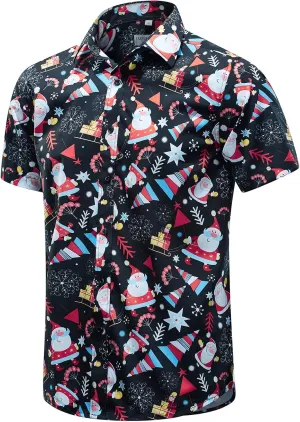 J&DHUASHA Christmas Hawaiian Shirt for Men Short Sleeve Button Down Santa Vacation Dress Shirts