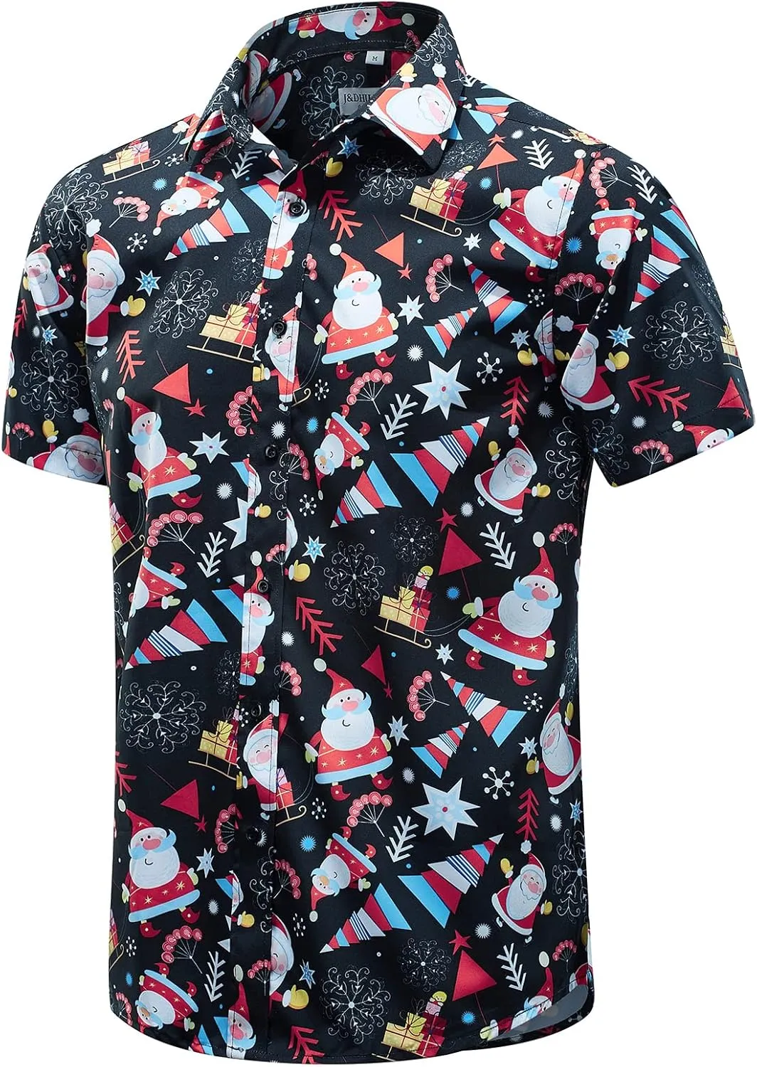 J&DHUASHA Christmas Hawaiian Shirt for Men Short Sleeve Button Down Santa Vacation Dress Shirts