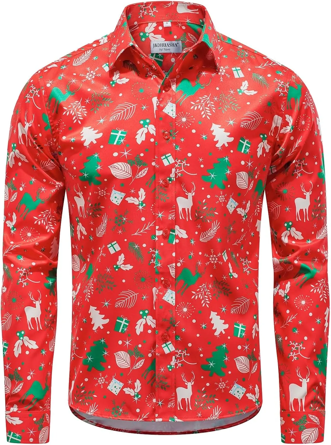 J&DHUASHA Christmas Hawaiian Shirt for Men Short Sleeve Button Down Santa Vacation Dress Shirts