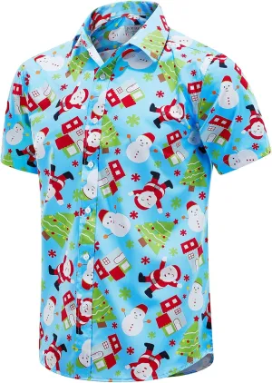 J&DHUASHA Christmas Hawaiian Shirt for Men Short Sleeve Button Down Santa Vacation Dress Shirts