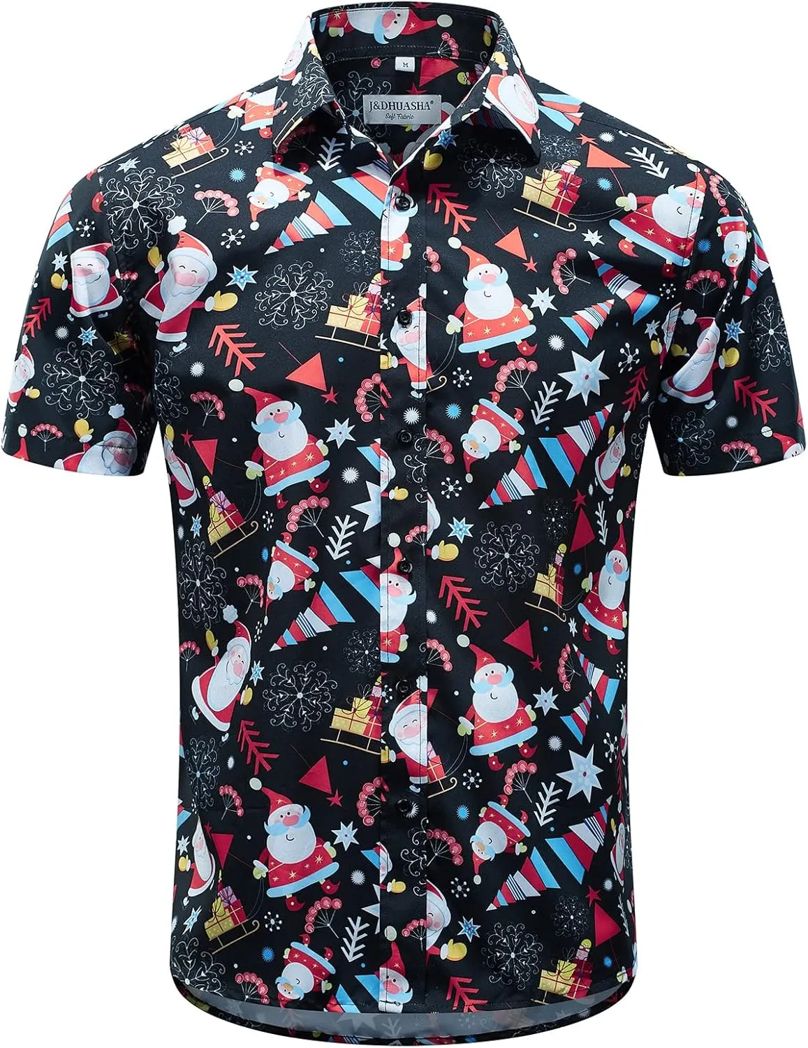 J&DHUASHA Christmas Hawaiian Shirt for Men Short Sleeve Button Down Santa Vacation Dress Shirts