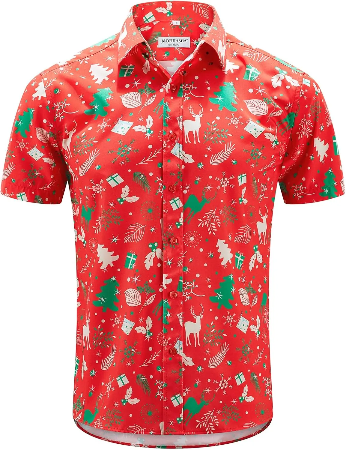J&DHUASHA Christmas Hawaiian Shirt for Men Short Sleeve Button Down Santa Vacation Dress Shirts
