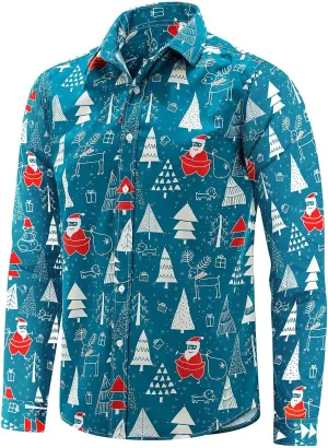 J&DHUASHA Christmas Hawaiian Shirt for Men Short Sleeve Button Down Santa Vacation Dress Shirts