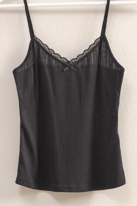 Janet Picot Trim Knit Snug Fit Cami Top Reverseble Design