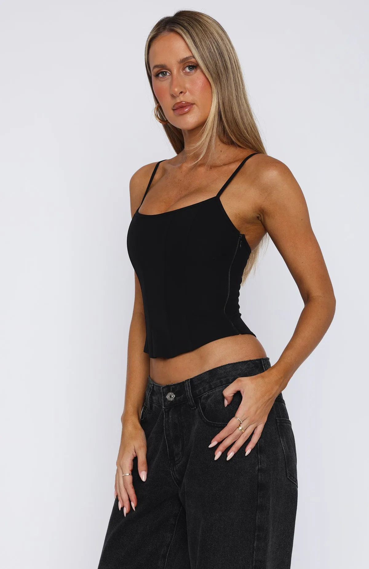 StretchableKnit Drop Shoulder Jealousy Bustier Black