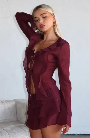 Your Status Long Sleeve Blouse Burgundy Runway Ready