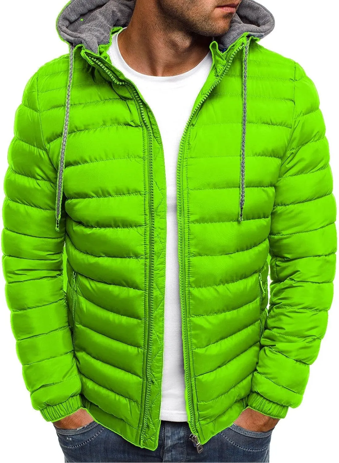 JIEMUXIU Mens Winter Warm Jackets Lightweight Puffer Jackets Zip up Padded Coat Packable Down Jacket Quilted Insulated Jacket