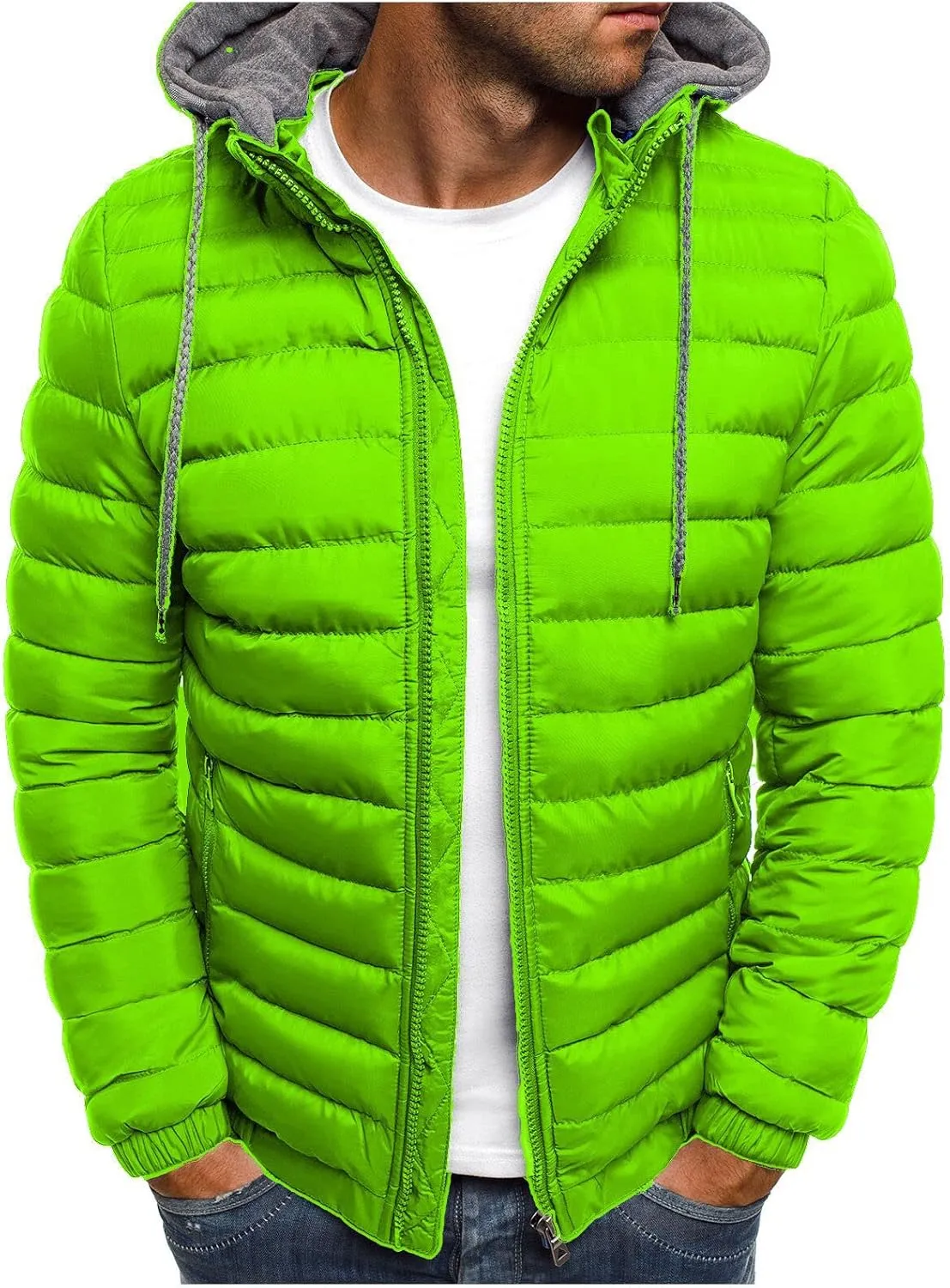 JIEMUXIU Mens Winter Warm Jackets Lightweight Puffer Jackets Zip up Padded Coat Packable Down Jacket Quilted Insulated Jacket