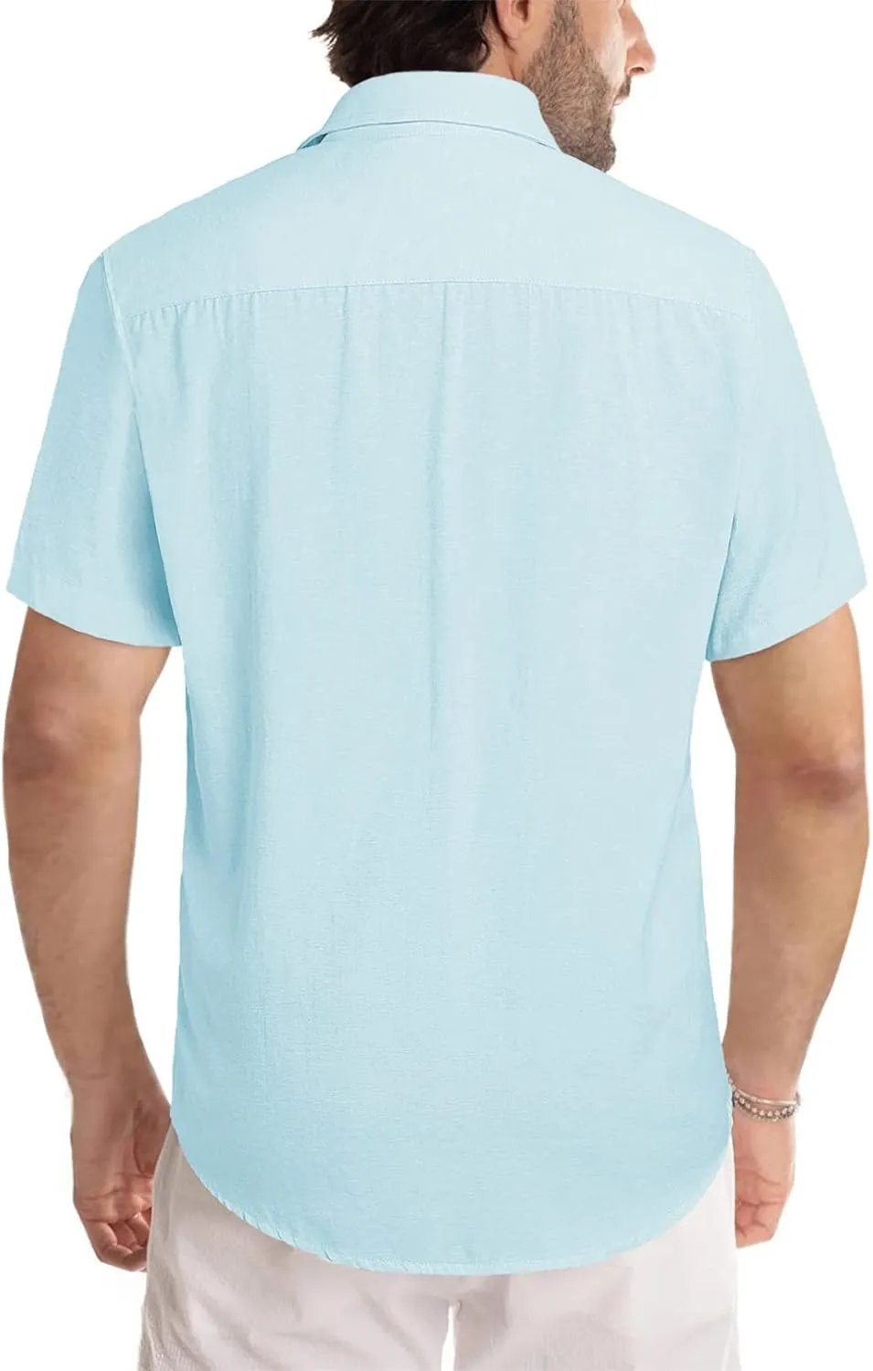 JMIERR Men's Casual Stylish Short Sleeve Button-Up Striped Dress Shirts Cotton Beach Shirt
