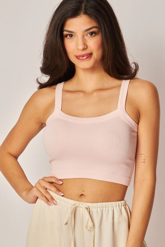 Johnny Seamless Ribbed Tank Cami Convertible Neckline Double Faced Jersey Knit