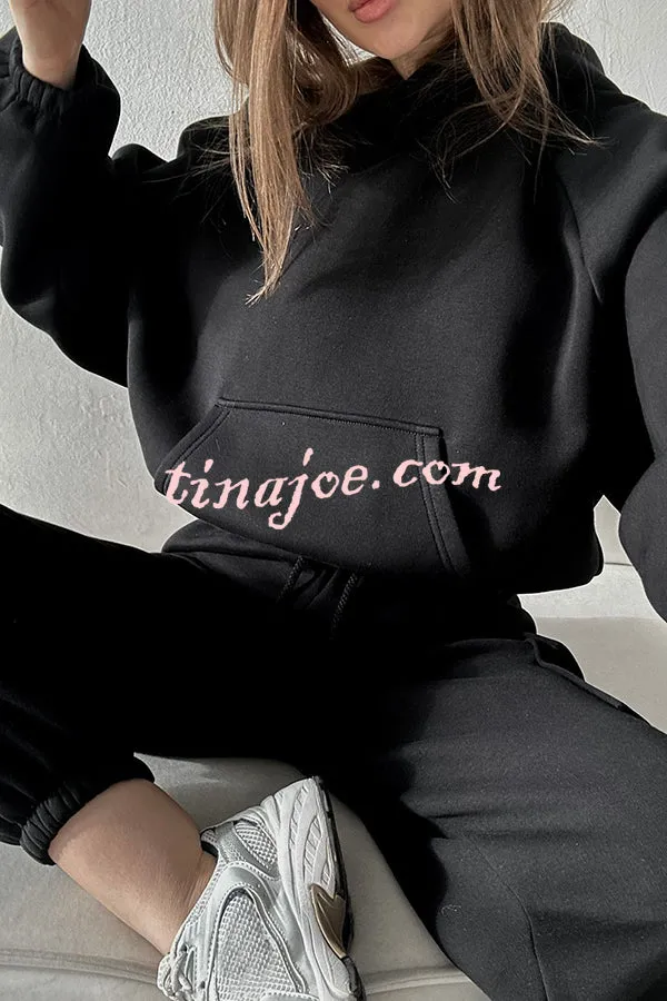 Jollie Kangaroo Pocket Long Sleeve Hooded and Elastic Waist Pocket Jogger Set