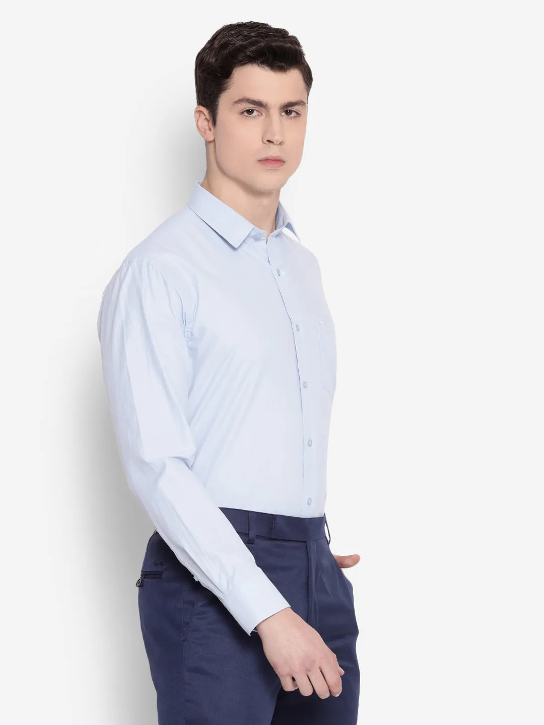 JUMP USA Men Light Blue Solid PolyCotton Formal Shirts