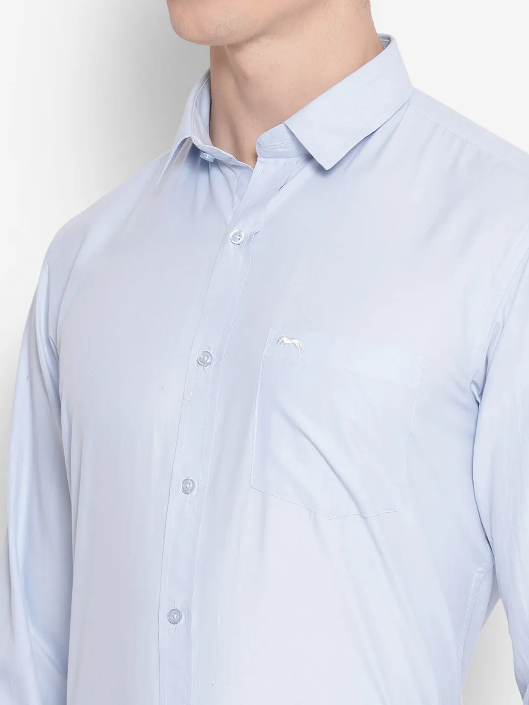 JUMP USA Men Light Blue Solid PolyCotton Formal Shirts