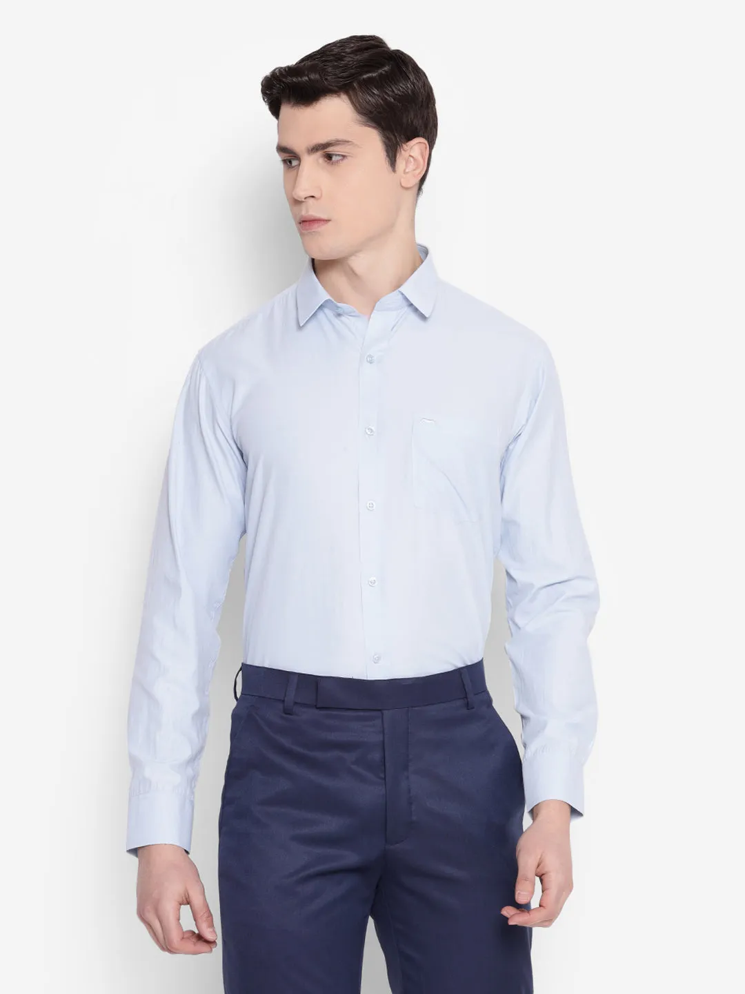 JUMP USA Men Light Blue Solid PolyCotton Formal Shirts