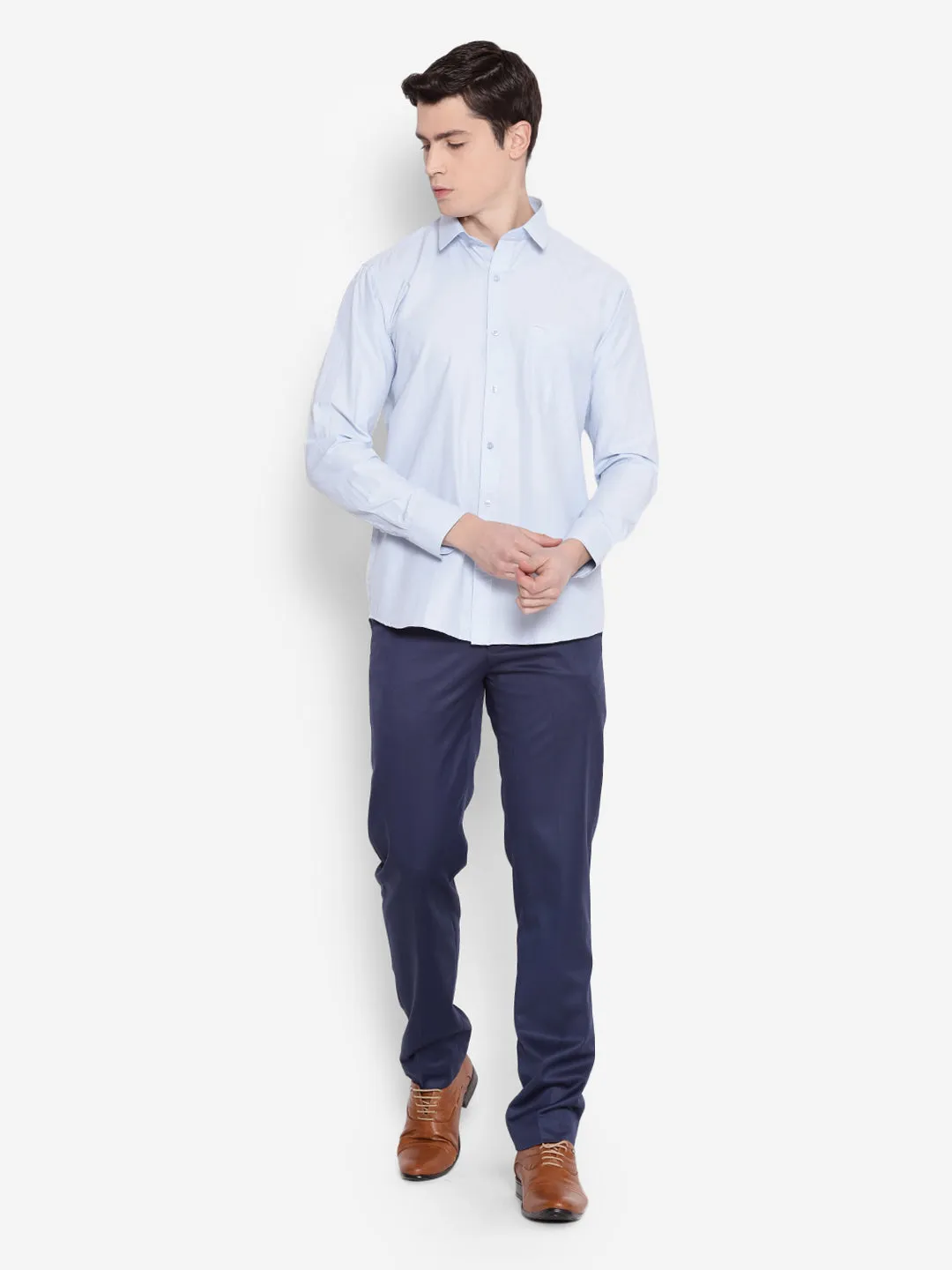 JUMP USA Men Light Blue Solid PolyCotton Formal Shirts