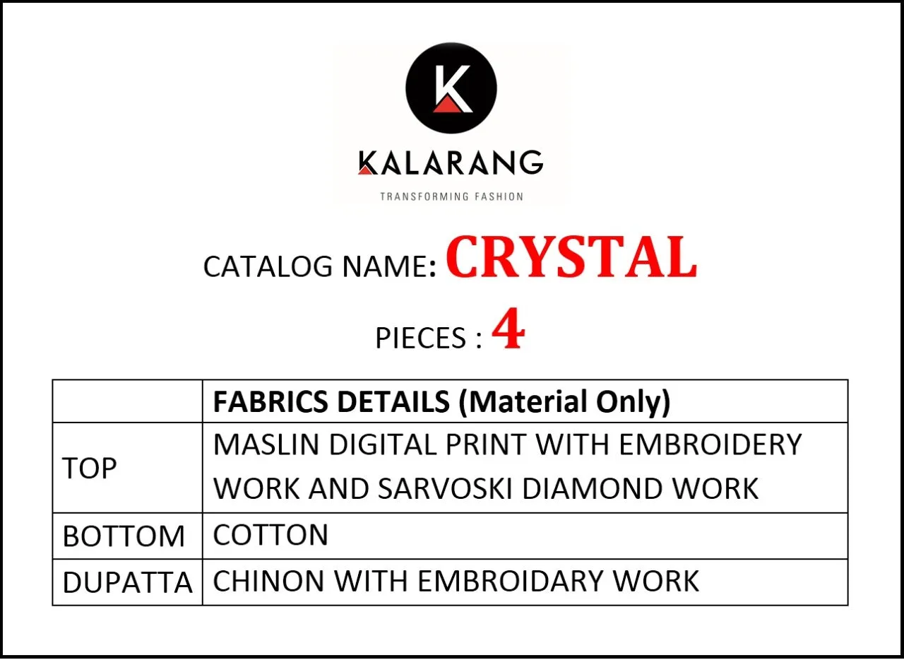 Kalarang Fashion Crystal Maslin Digital Embroidery Print Work Salwar Kameez