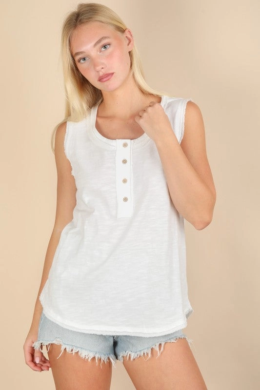 LaserCutVents Karly Solid Knit Sleeveless Comfy Top