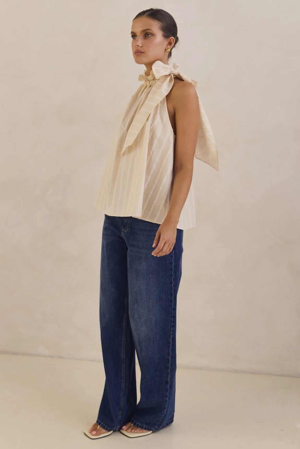 Wrinkle Resistant Texture Katarina Top (Beige)