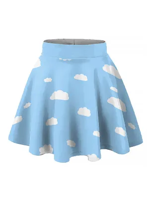 Kawaii Plus Size Blue Sky Elastic Circle Skirt