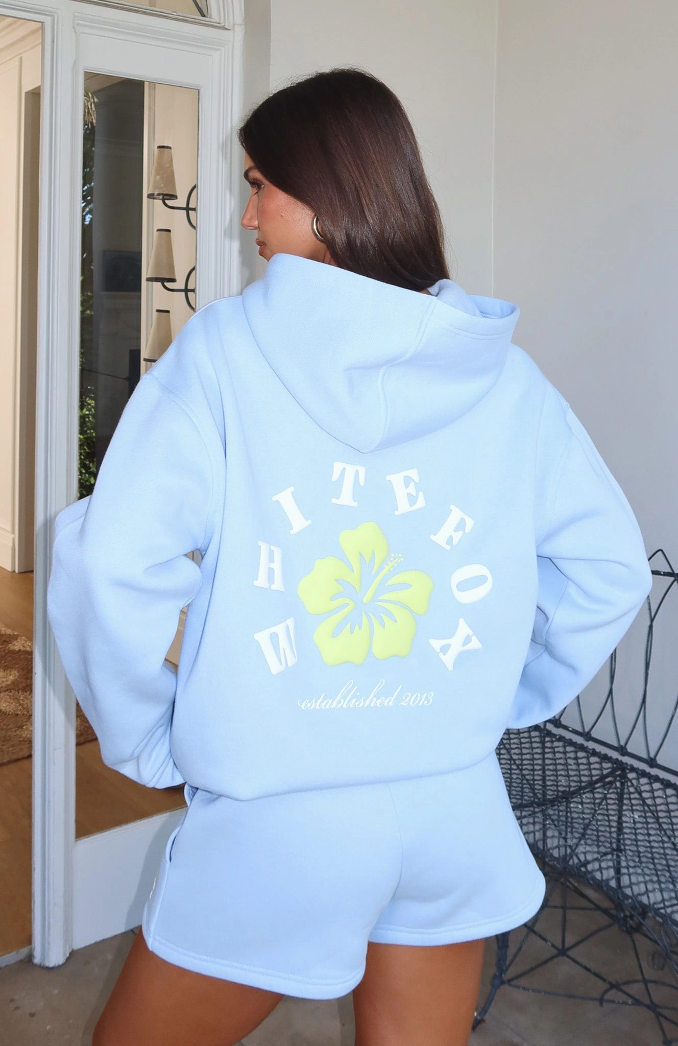 Keep Blooming Oversized Hoodie Blue Easy Care Material Textured Weave Design