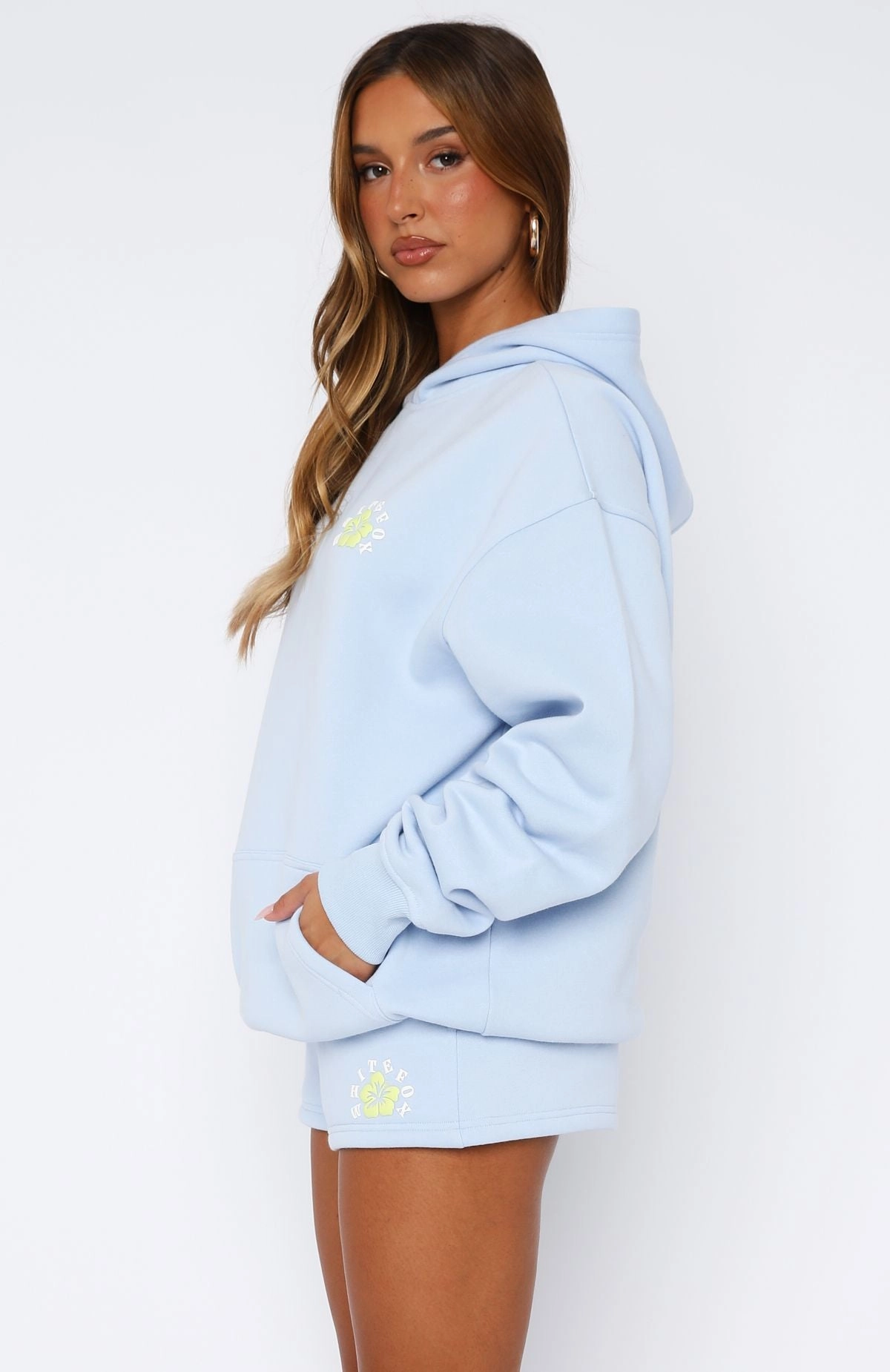Keep Blooming Oversized Hoodie Blue Smooth zipper closure Simple Wear