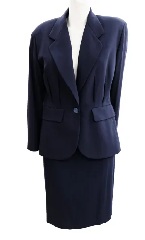 Kenzo Vintage Tailored Skirt Suit in Navy Wool, UK10-12