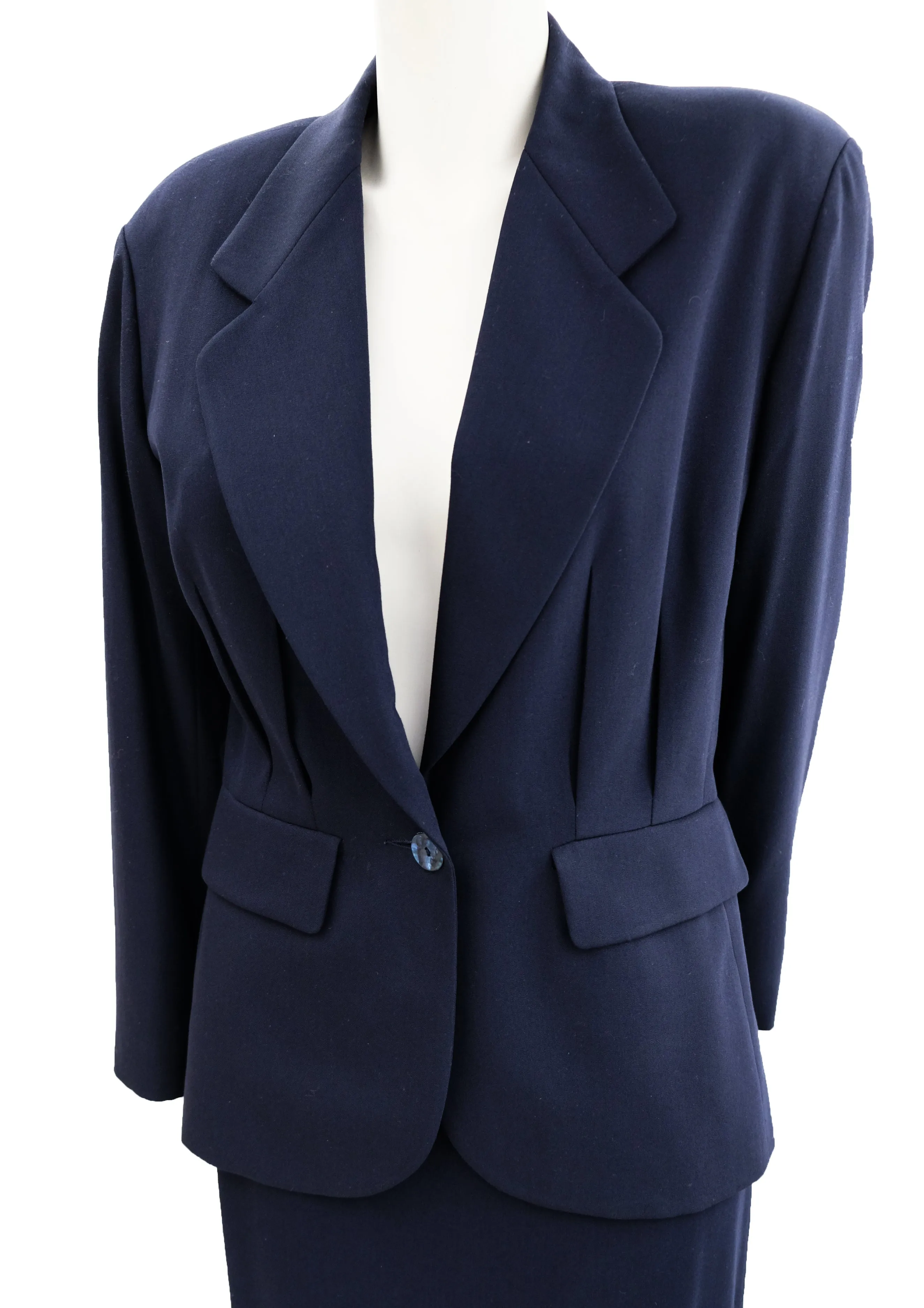 Kenzo Vintage Tailored Skirt Suit in Navy Wool, UK10-12