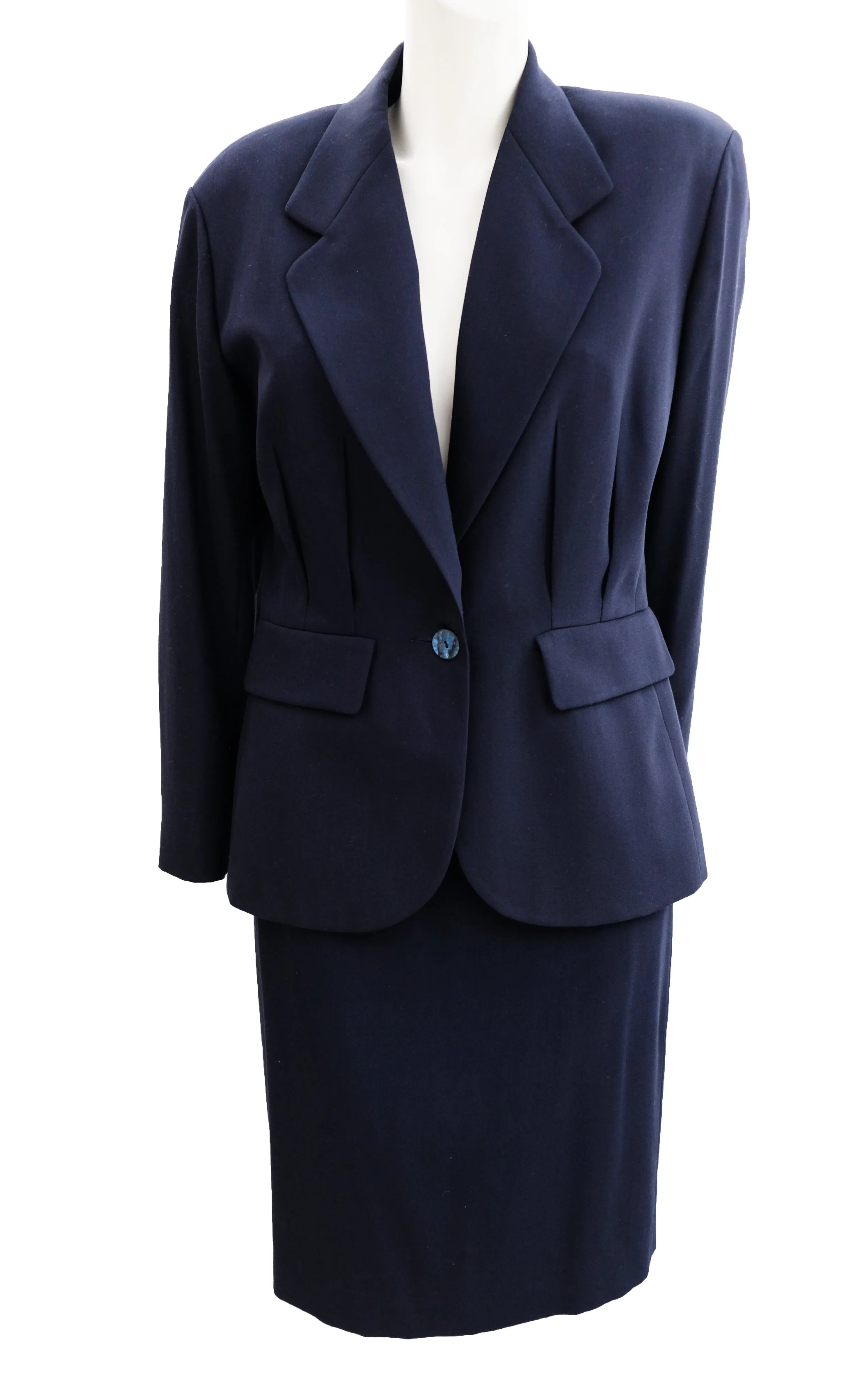 Kenzo Vintage Tailored Skirt Suit in Navy Wool, UK10-12