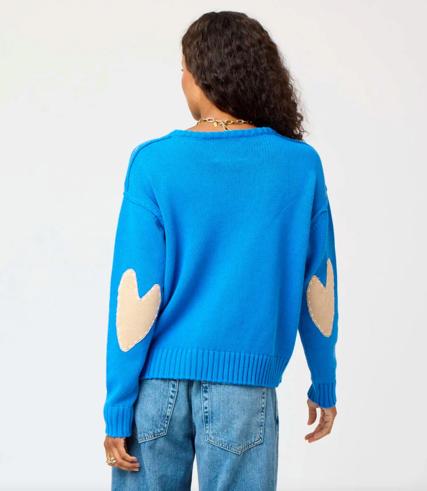 Kerri Rosenthal Frenchy Cotton V Neck Sweater- Mid Blue