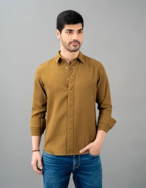 Khaki Full Sleeve Textured Waffle Shirt