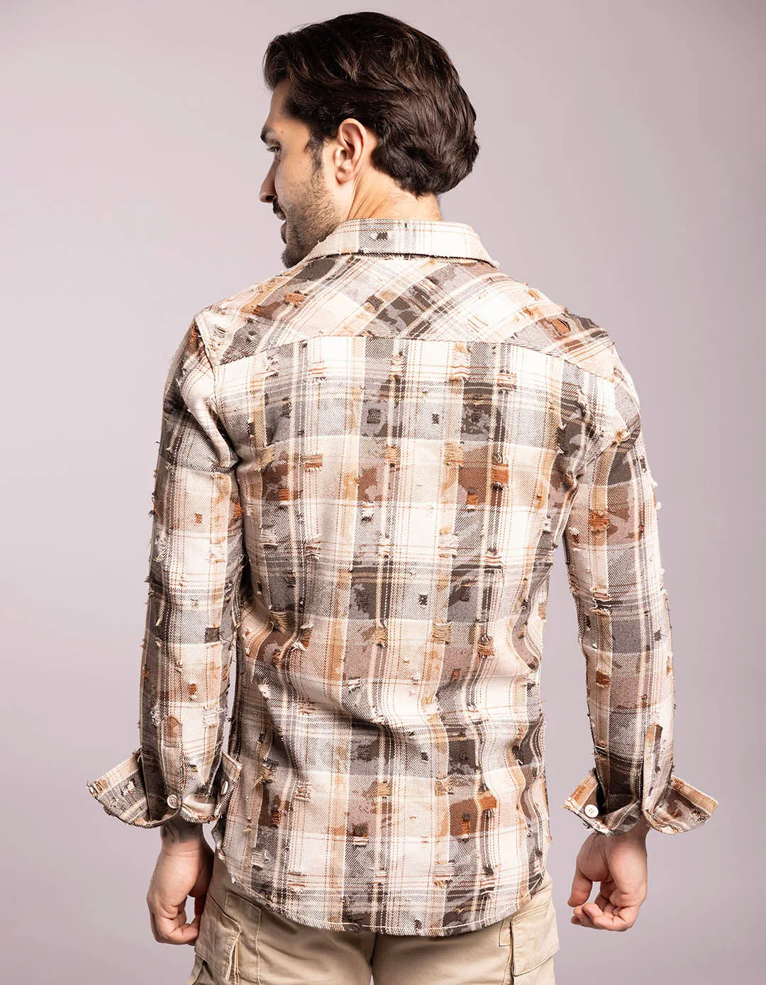 Khaki Full Sleeves Check Shirt