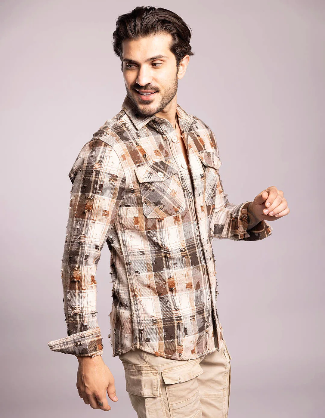 Khaki Full Sleeves Check Shirt