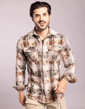 Khaki Full Sleeves Check Shirt