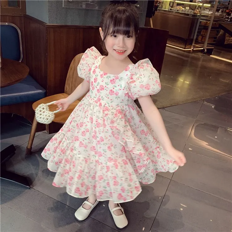 Kids Girls New Fashion Summer Vintage Cute Elegant Floral Loose Casual Dress - KGD8307
