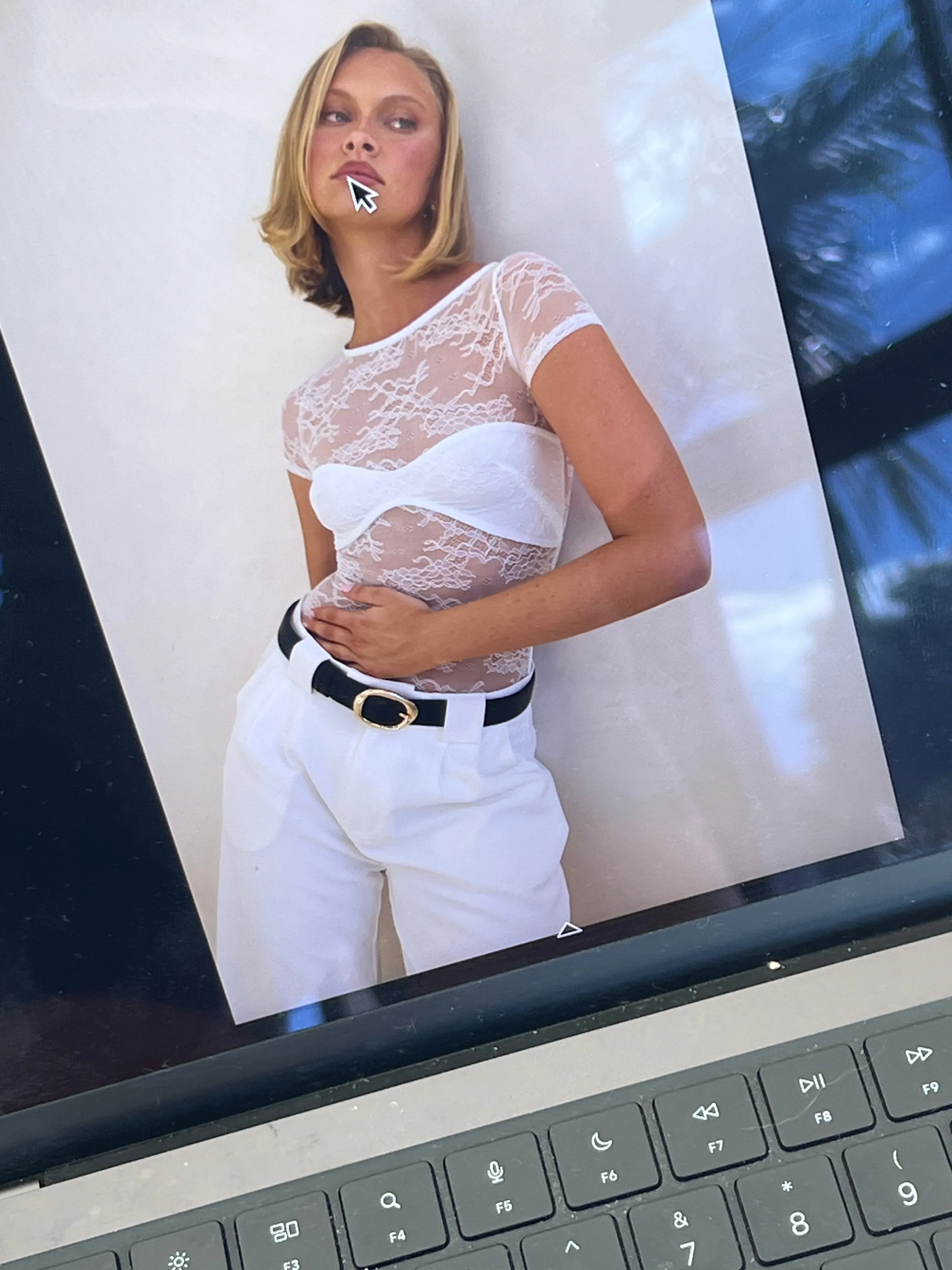 Kiera Short Sleeve Top (White) Layered Neckline