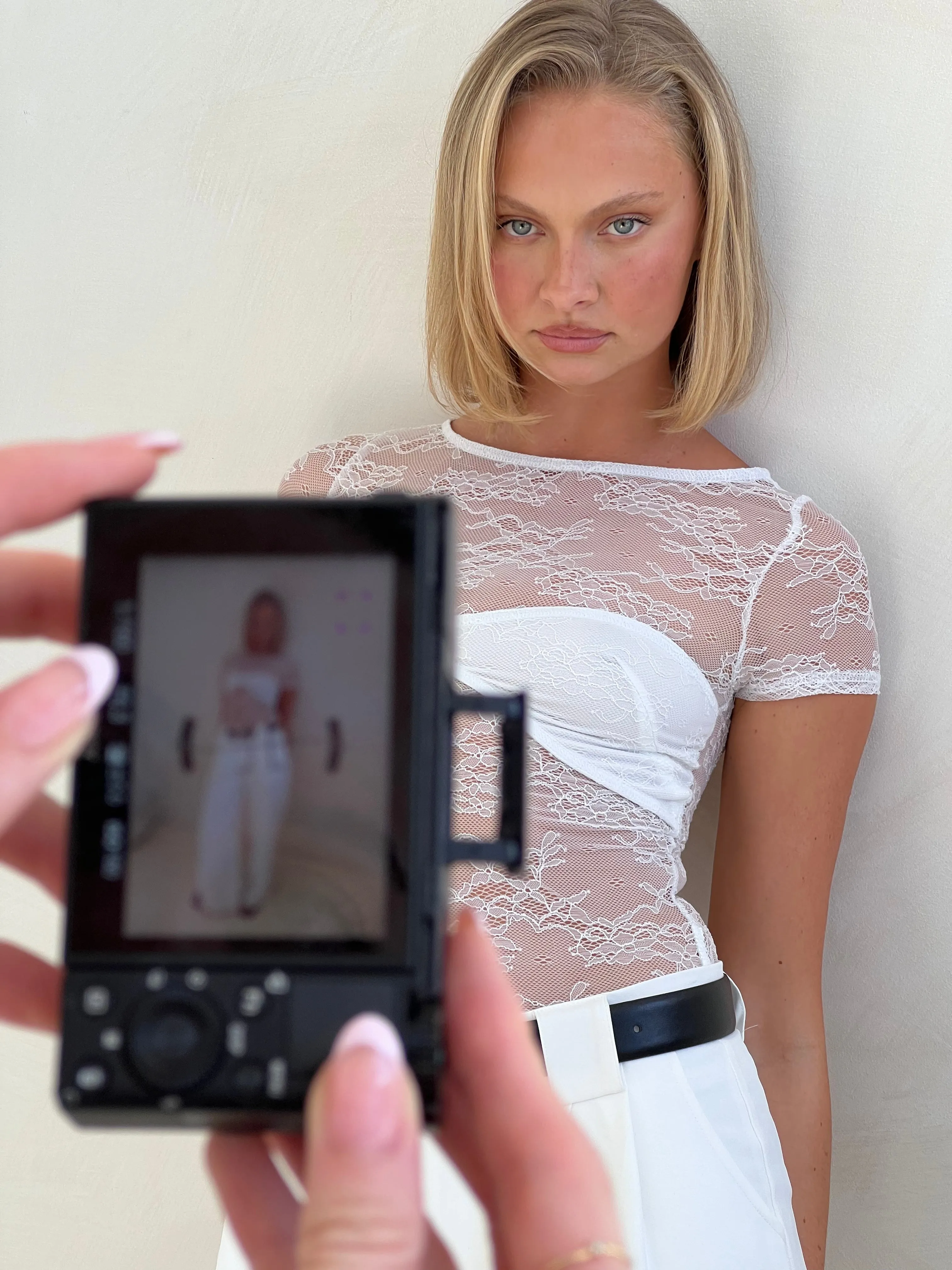 Kiera Short Sleeve Top (White) Durable Double Stitching Lightweight Knit