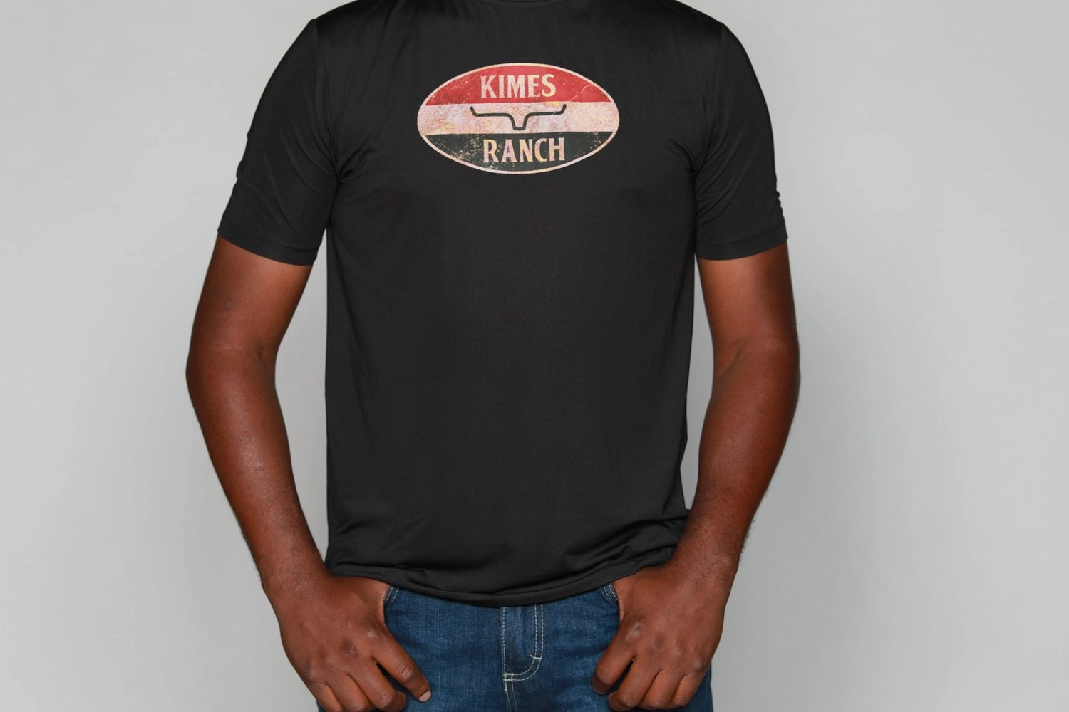 Easy Care Material Kimes Ranch Mens American Standard Tee Black Polyester S/S T-Shirt