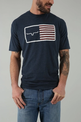 Kimes Ranch Mens American Trucker Tee Navy Cotton Blend S/S T-Shirt Perfectly Fit